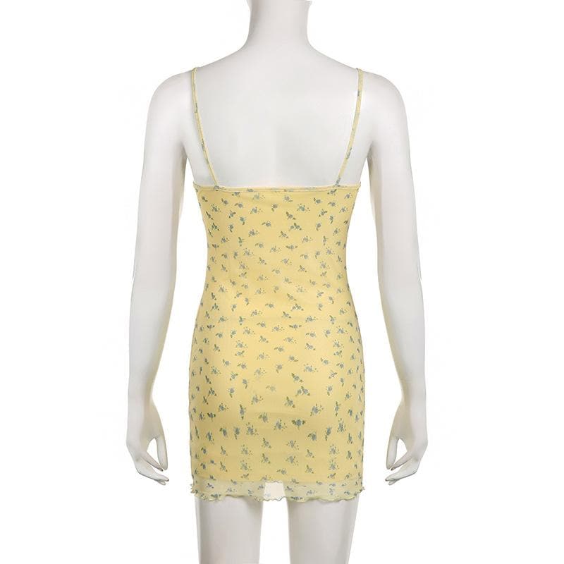 Gerafftes Mesh-Rüschen-Minikleid zum Selbstbinden mit Blumenmuster