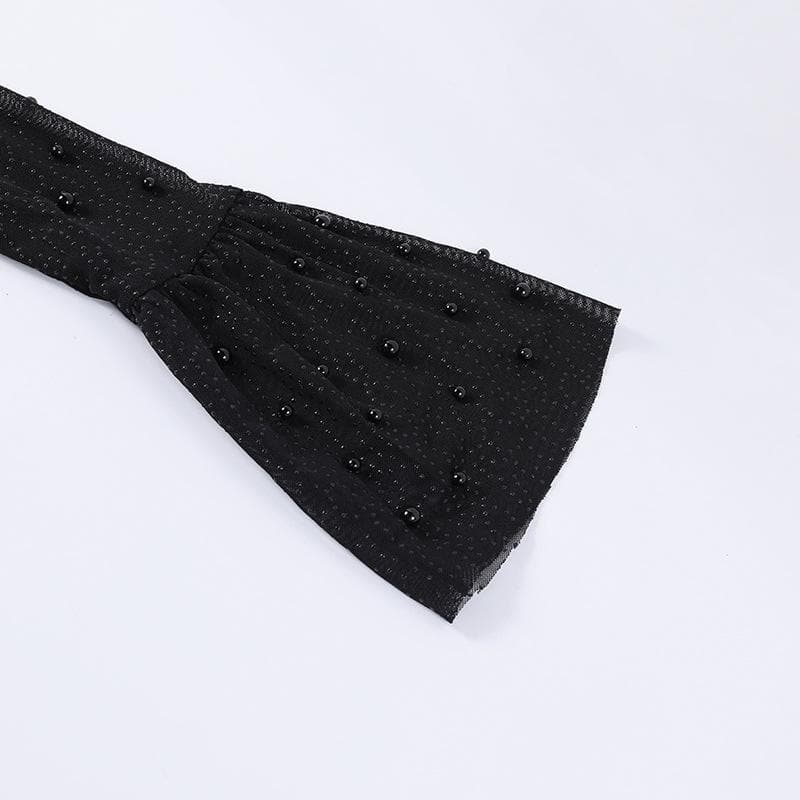 Top in 2 pezzi con corsetto con perline e maniche svasate in pizzo