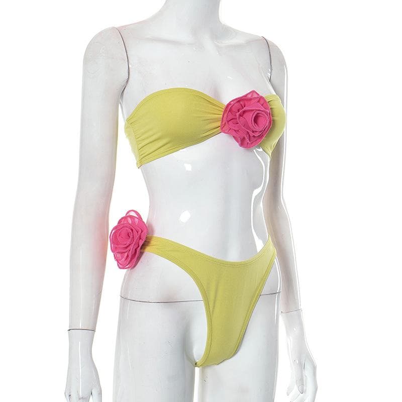 Rückenfreies Tube-Hosenset mit Blumenapplikation in Kontrastfarbe