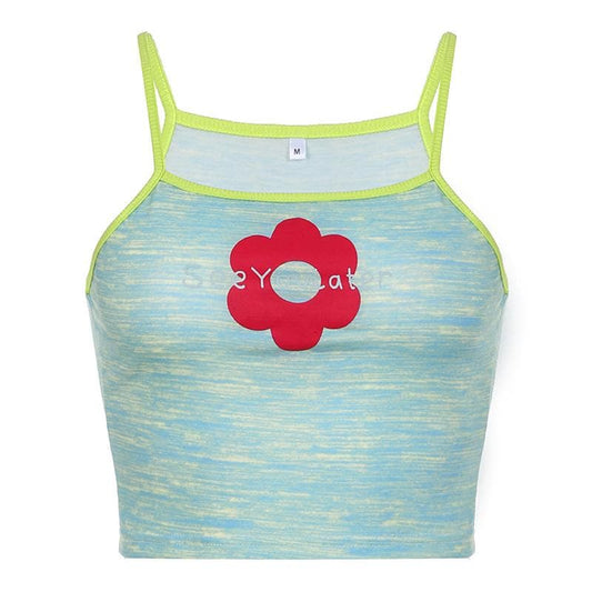 Flower pattern contrast square neck cami crop top