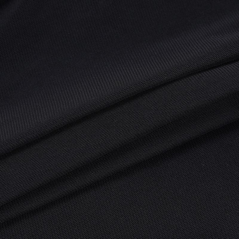 Short sleeve beaded cross pattern sheer mesh see through contrast top