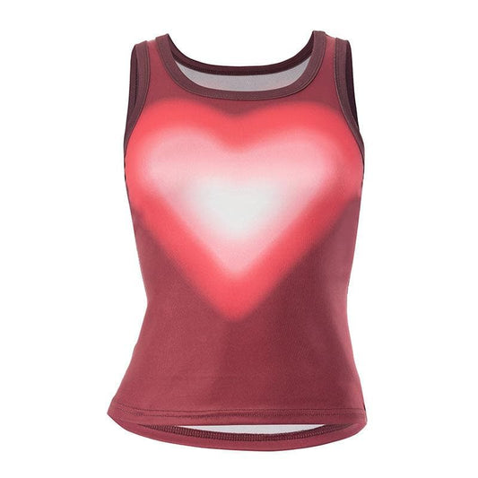 Sleeveless round neck heart pattern crop top