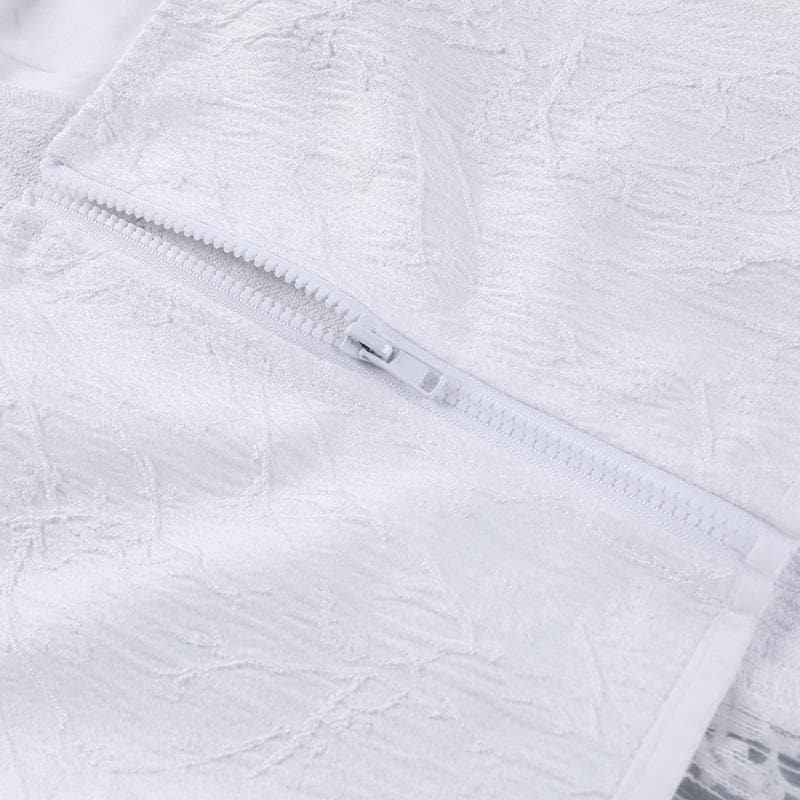 High neck long sleeve button lace up zip-up top