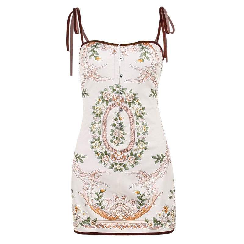 Minikleid zum Binden mit Blumenmuster, Knöpfen am Rücken und Kontrast