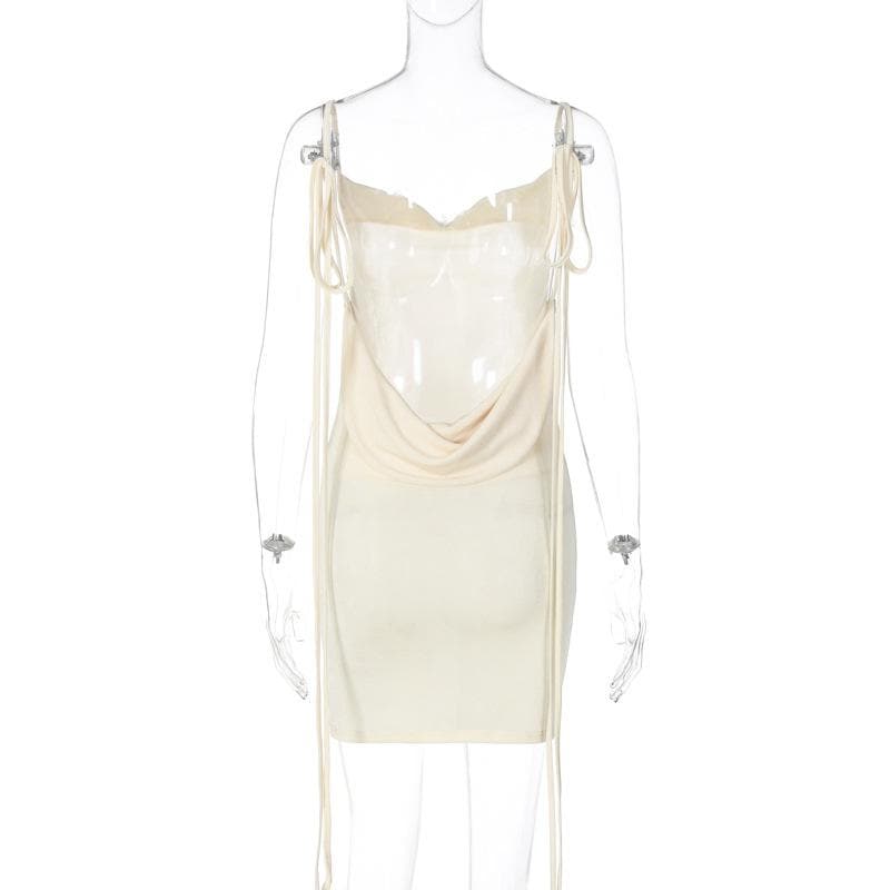 Einfarbiges Minikleid mit Wasserfallausschnitt und selbstbindendem Rücken und Schleife