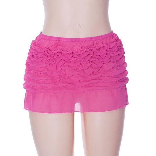 Smocked solid ruffle chiffon mini skirt