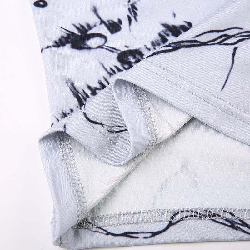 Cross back buckle u neck backless contrast print crop top