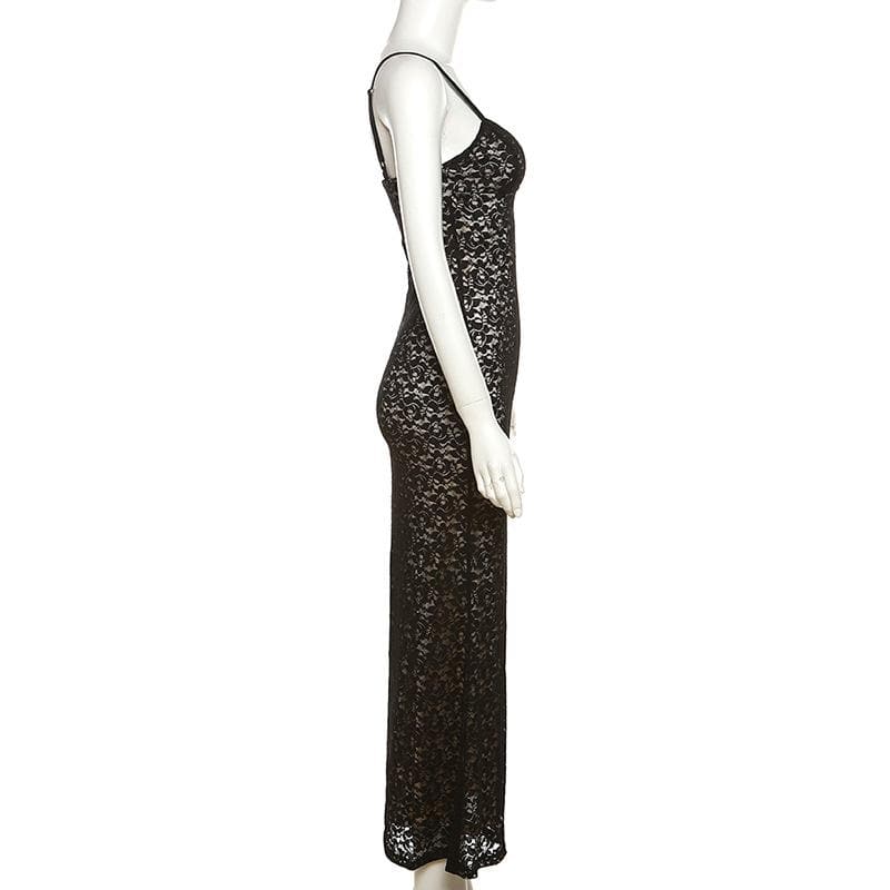 Rückenfreies, tief ausgeschnittenes Camisole-Maxikleid aus Spitze mit V-Ausschnitt