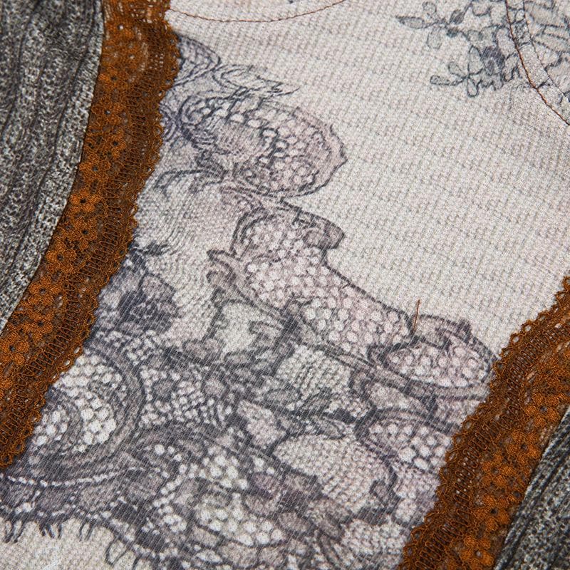 Top canotta patchwork con scollo a cuore e orlo in pizzo a contrasto