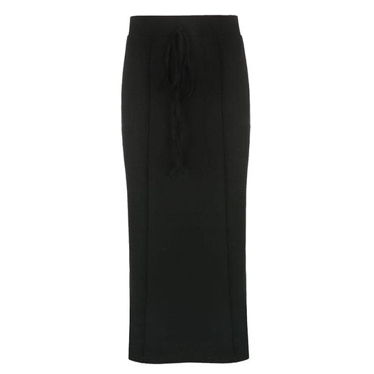 Solid self tie stitch medium rise maxi skirt