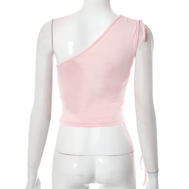 Top corto monospalla con coulisse e fiocco arricciato