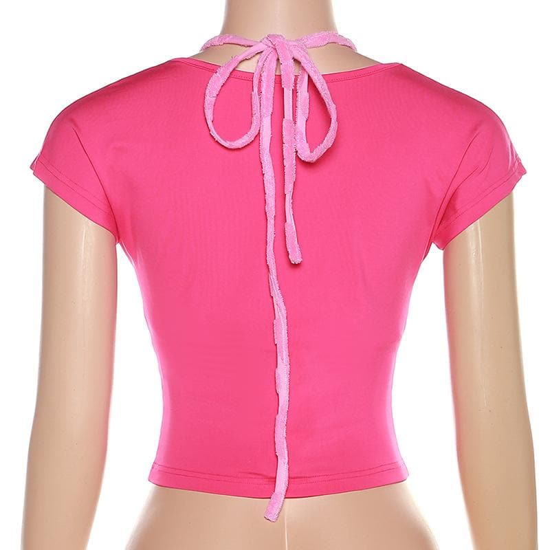 Kurzärmliges Crop-Top mit Schmetterlings-Aushöhlung