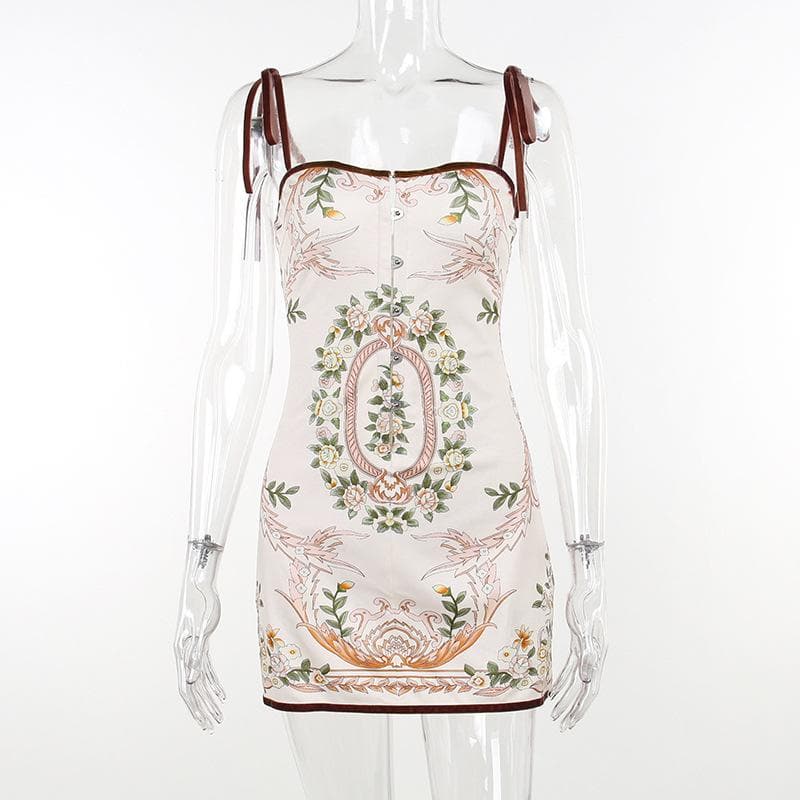 Minikleid zum Binden mit Blumenmuster, Knöpfen am Rücken und Kontrast