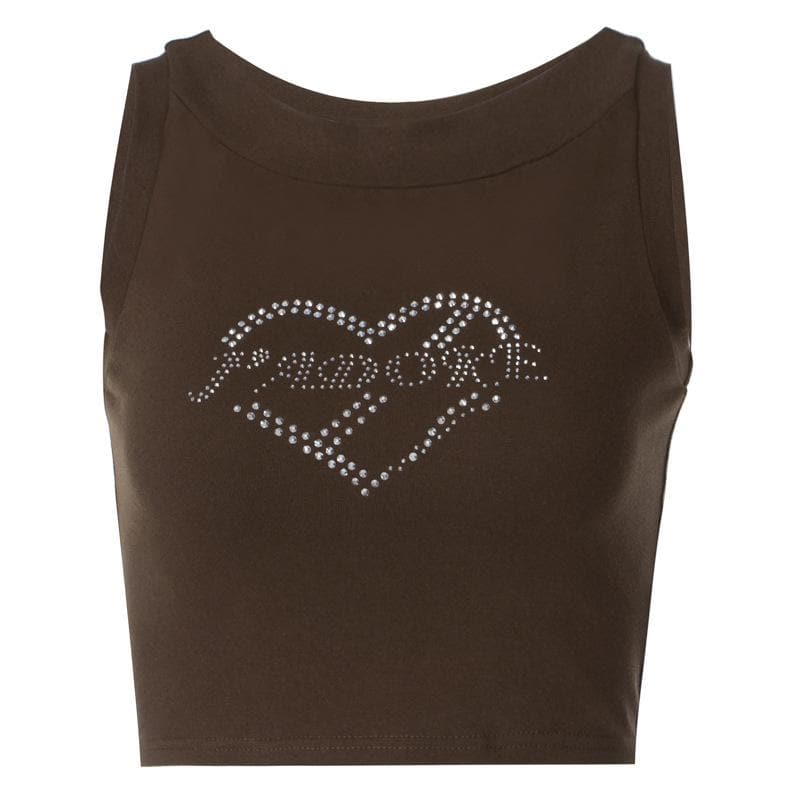 Ärmelloses Crop-Top mit Rundhalsausschnitt und Perlen in Kontrastfarbe