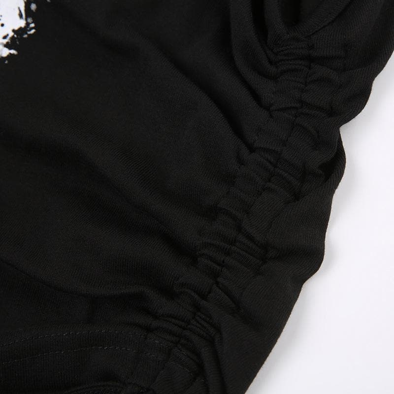 Crop-Top mit überkreuztem U-Ausschnitt und Kordelzug im Kontrastmuster mit Schmetterlingsmuster