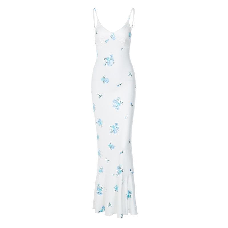 Maxikleid mit gerafftem Camisole und V-Ausschnitt mit Blumenmuster und Kontrast