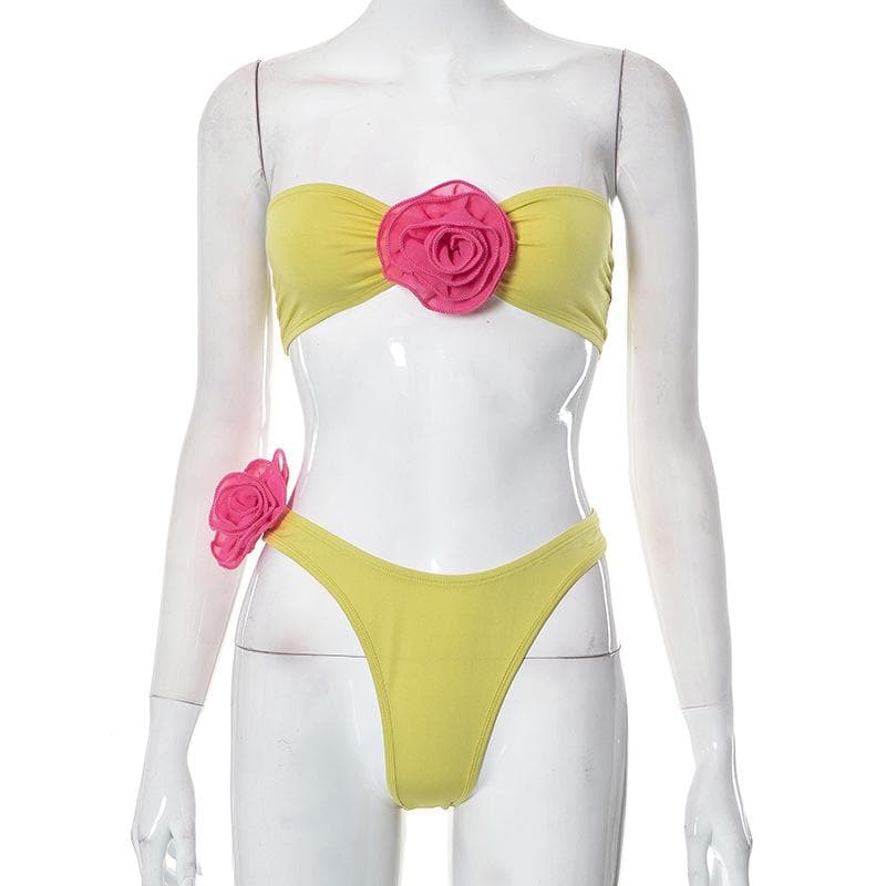 Rückenfreies Tube-Hosenset mit Blumenapplikation in Kontrastfarbe