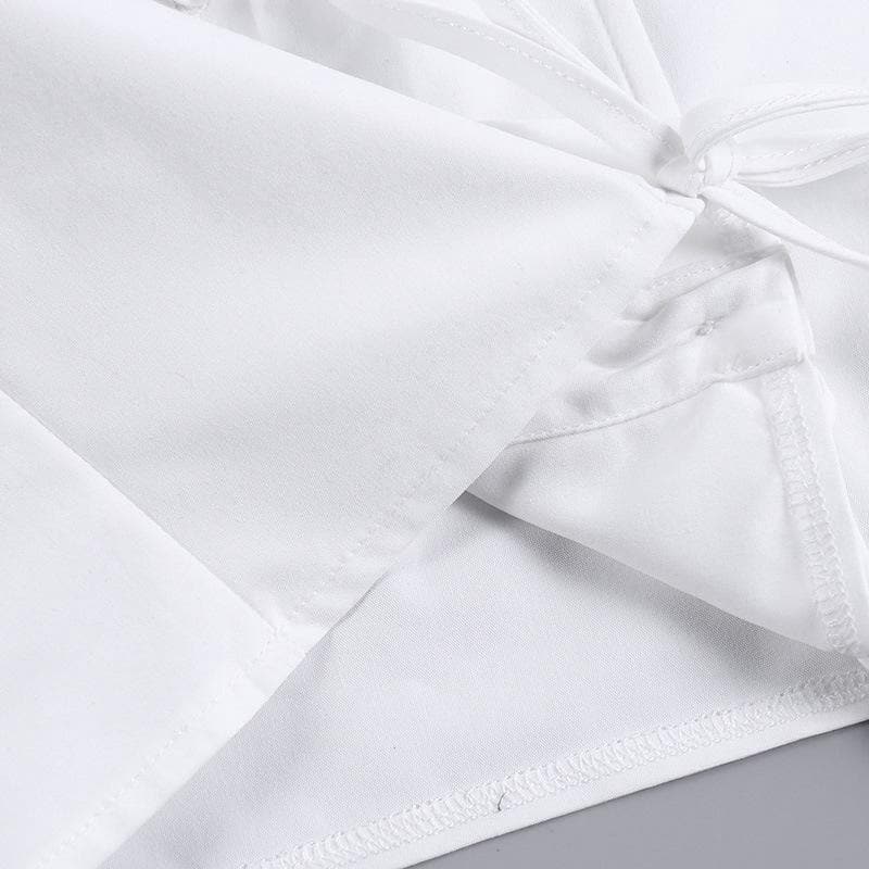 Button cap sleeve solid ruched square neck crop top