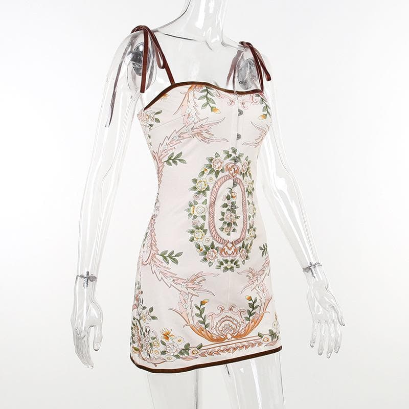 Minikleid zum Binden mit Blumenmuster, Knöpfen am Rücken und Kontrast