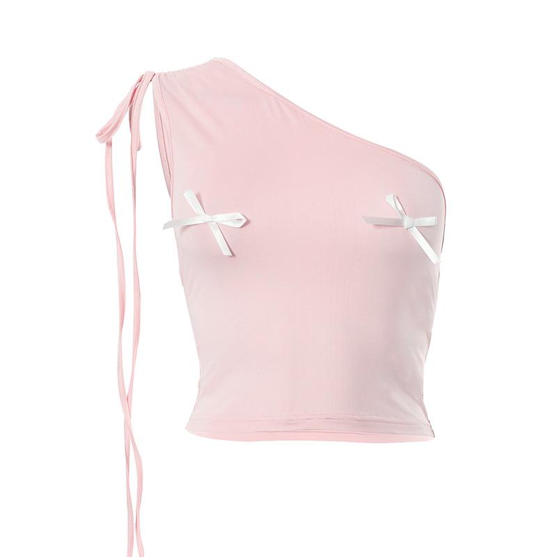 Top corto monospalla con coulisse e fiocco arricciato