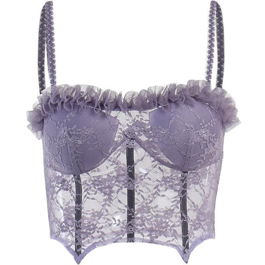 Backless lace bustier ruffle solid cami crop top