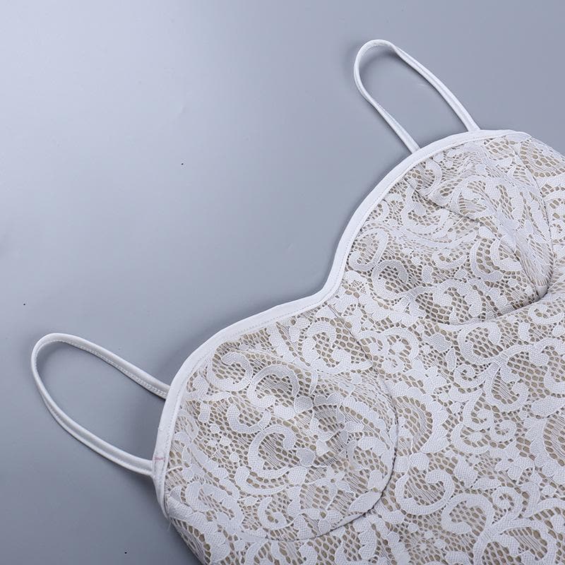 Top senza spalline con scollo a cuore e schiena con lacci in pizzo a contrasto