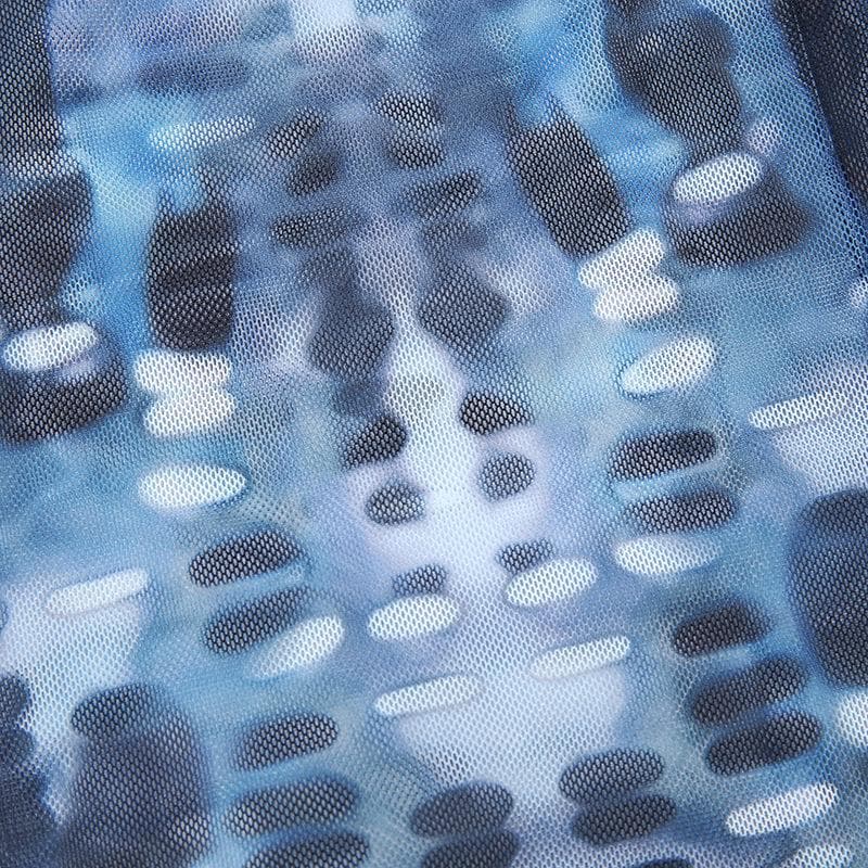 Crop-Top mit Umschlagkragen, transparentem Netzstoff und Knopfleiste, langärmliges Oberteil – Schlussverkauf