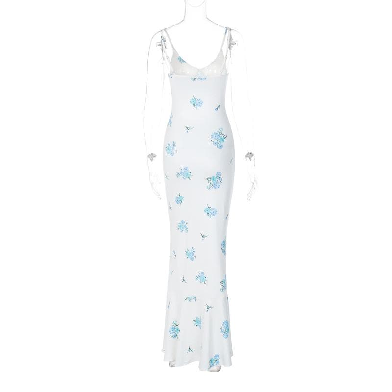 Maxikleid mit gerafftem Camisole und V-Ausschnitt mit Blumenmuster und Kontrast