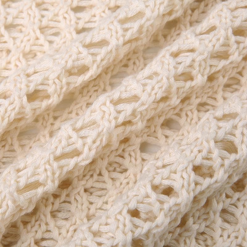 Long sleeve hollow out crochet round neck solid top