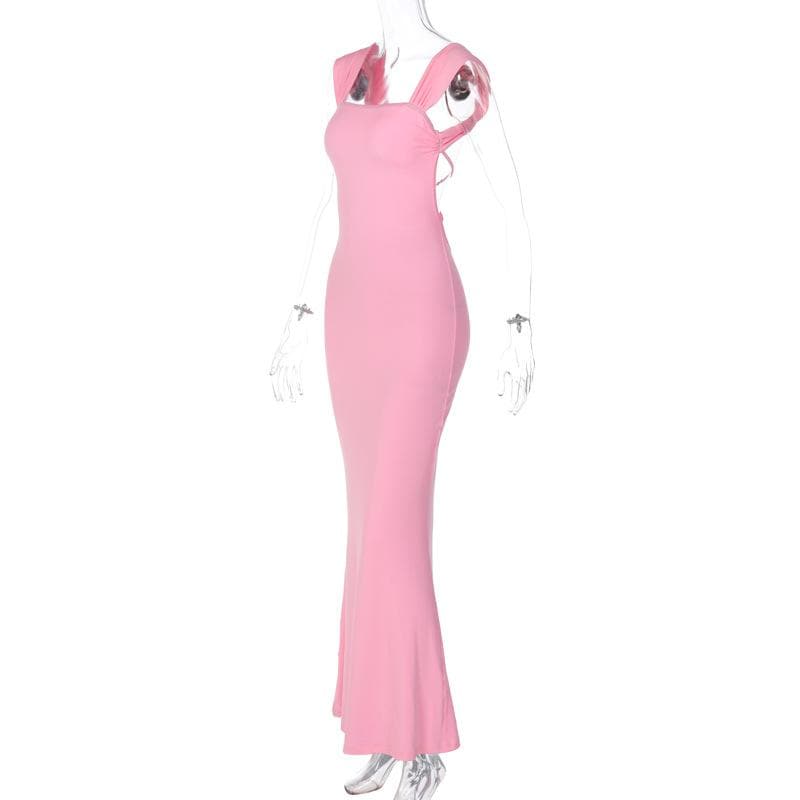 Rückenfreies, ärmelloses, einfarbiges Maxikleid zum Schnüren und Binden