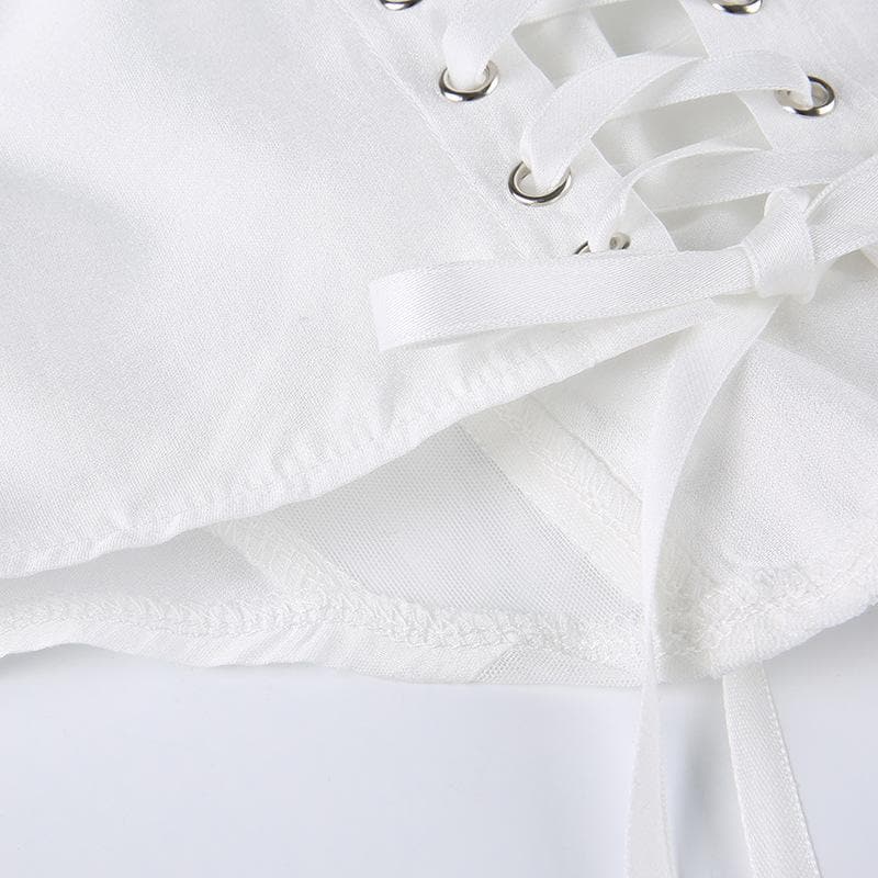 Einfarbiges, rückenfreies, selbstbindendes, geschnürtes Tube-Crop-Top mit Spitzensaum