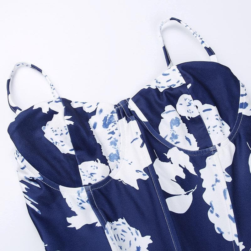 Camisole-Oberteil mit Blumenmuster und kontrastierendem, quadratischem Ausschnitt und Korsettstich