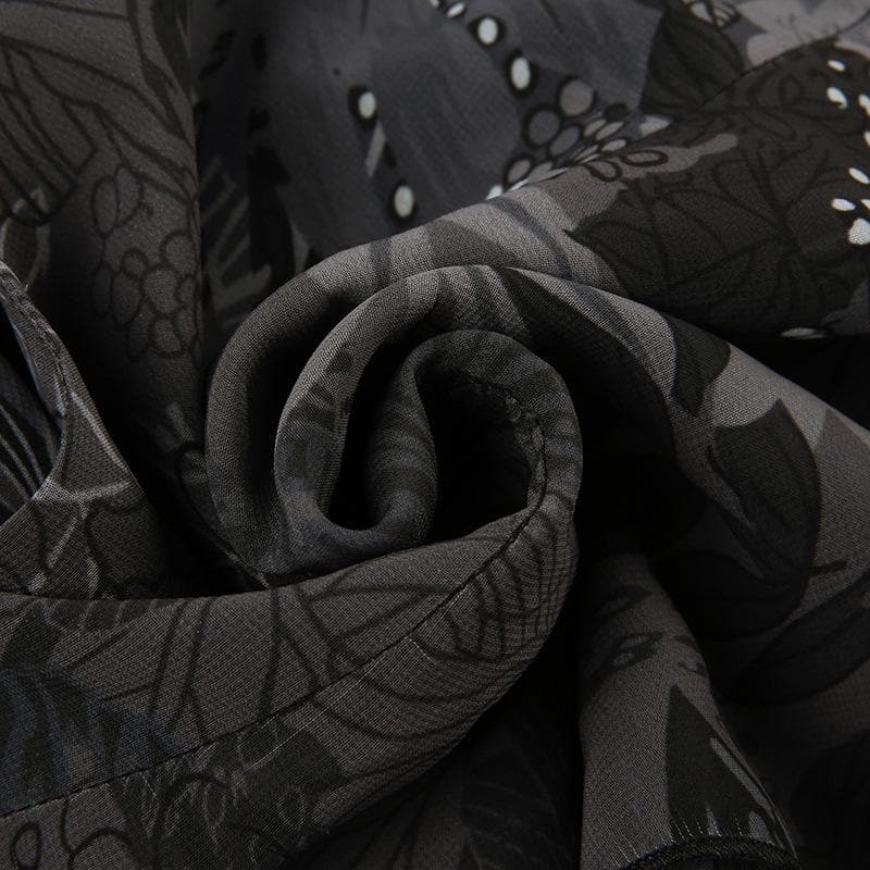 Chiffon zip-up irregular leaf print contrast mini skirt