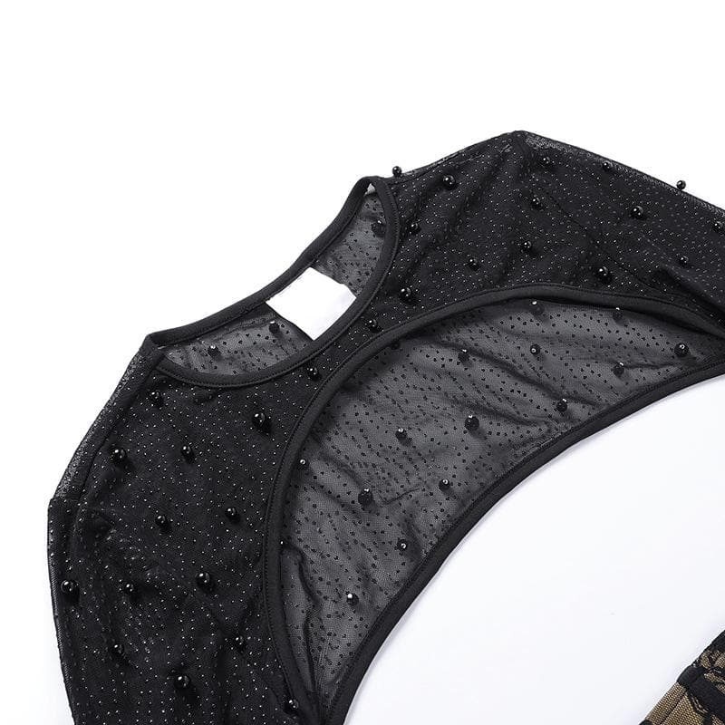 Top in 2 pezzi con corsetto con perline e maniche svasate in pizzo