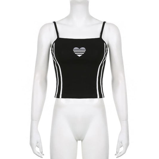 Contrast heart pattern backless cami top