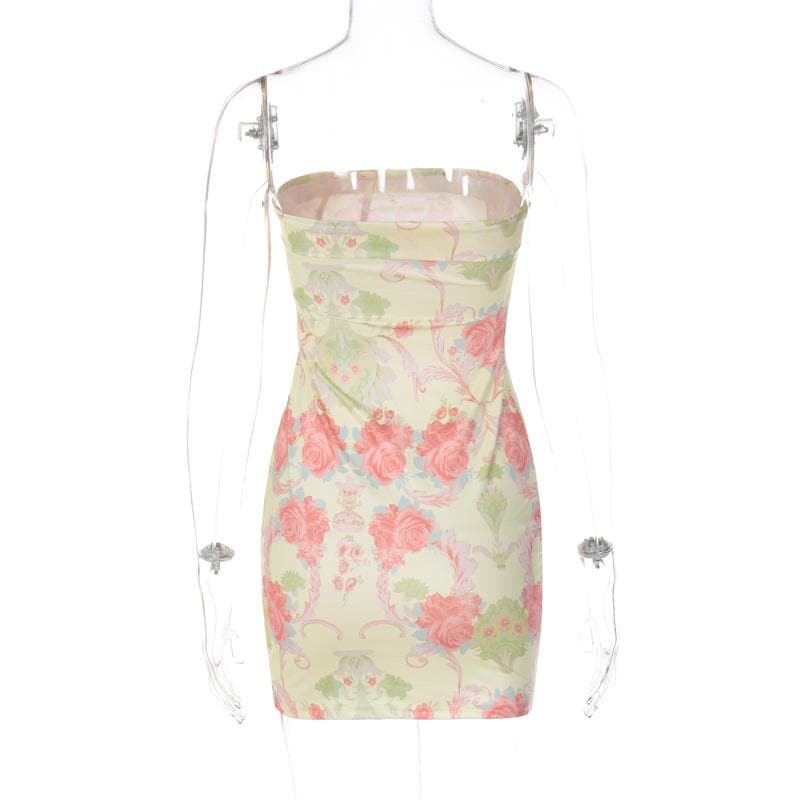Contrast flower print backless tube dress
