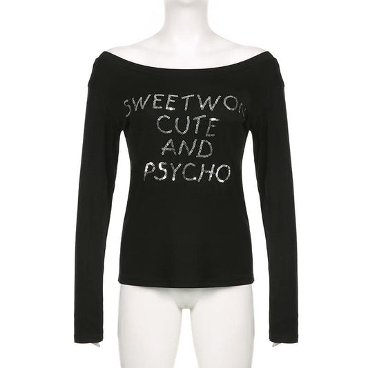 Long sleeve glitter off shoulder solid top