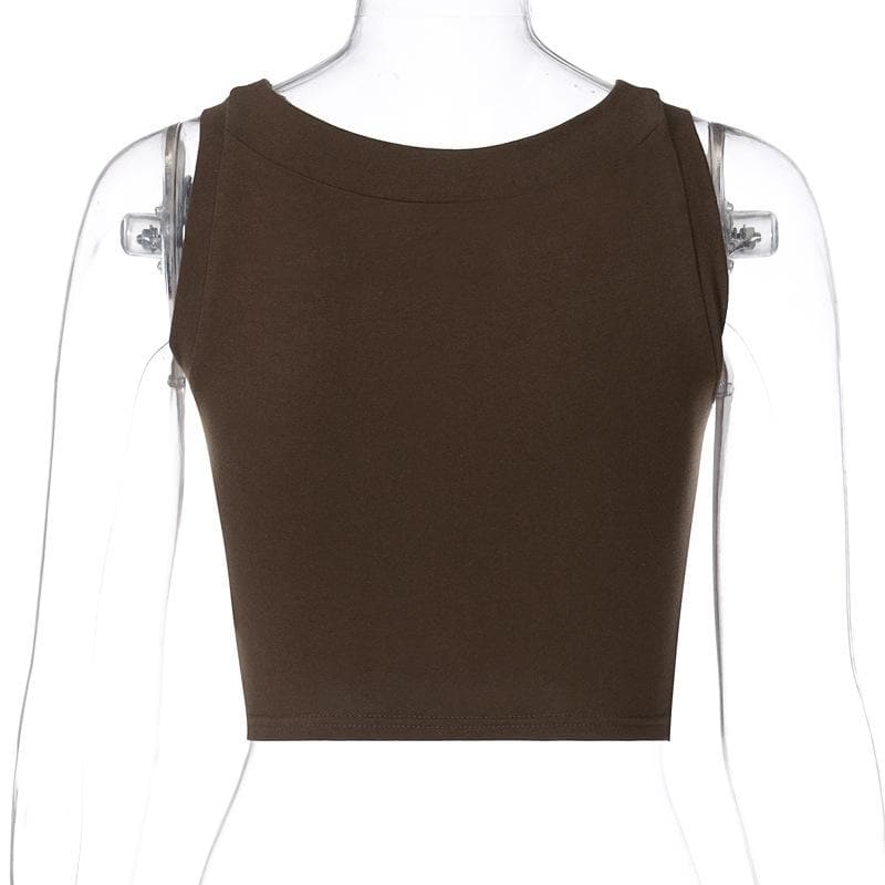 Ärmelloses Crop-Top mit Rundhalsausschnitt und Perlen in Kontrastfarbe