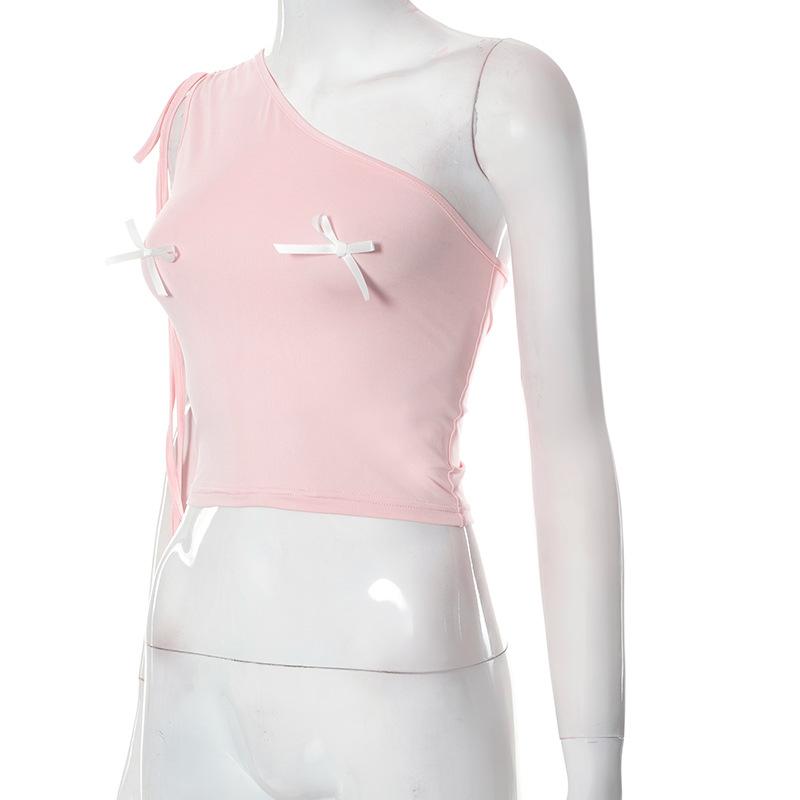 Top corto monospalla con coulisse e fiocco arricciato