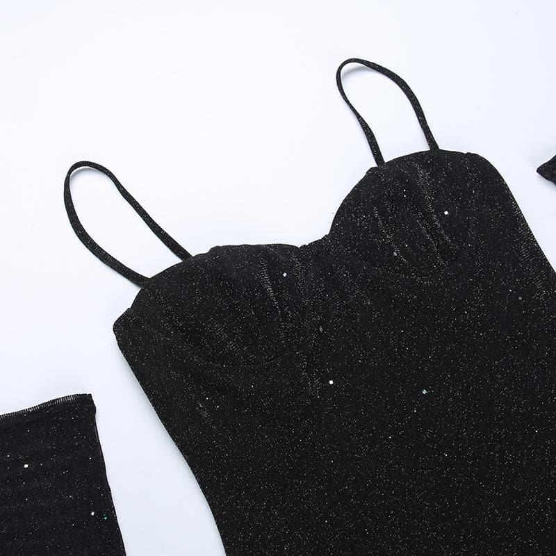 Minikleid mit Camisole-Ausschnitt und Schlitz mit Perlen und Handschuhen - Schlussverkauf