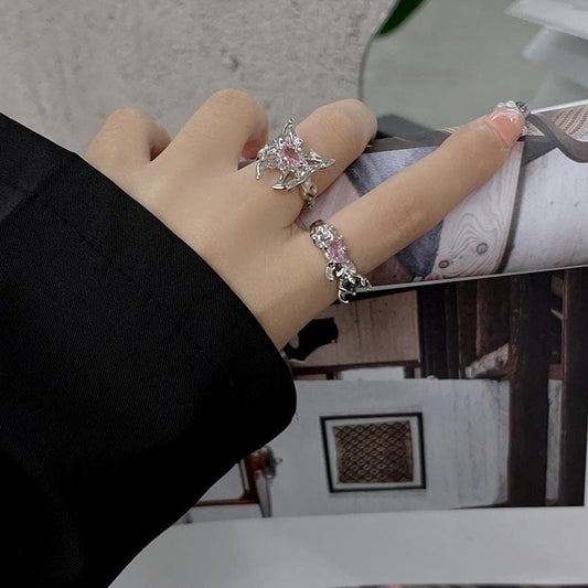 Schmetterling Anhänger Stein Lava Silber offener Ring