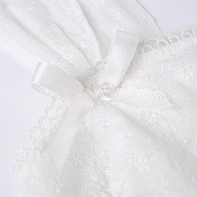 Textured lace hem bowknot zip-up cap sleeve solid top