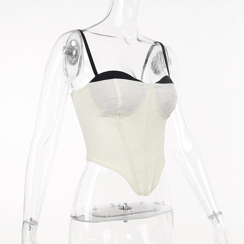 Top canotta senza schienale a contrasto con scollo a cuore e corsetto patchwork