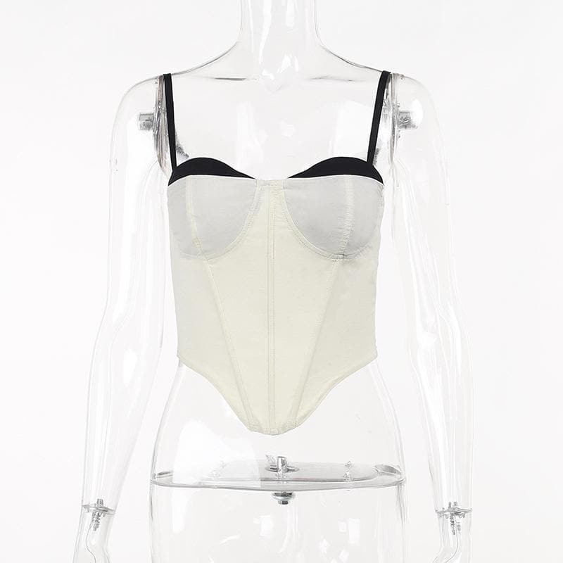 Top canotta senza schienale a contrasto con scollo a cuore e corsetto patchwork