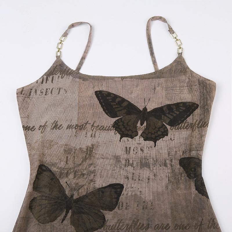 Mini-Camouflage-Kleid mit Schmetterlingsmuster und Metallkette in Kontrastfarbe
