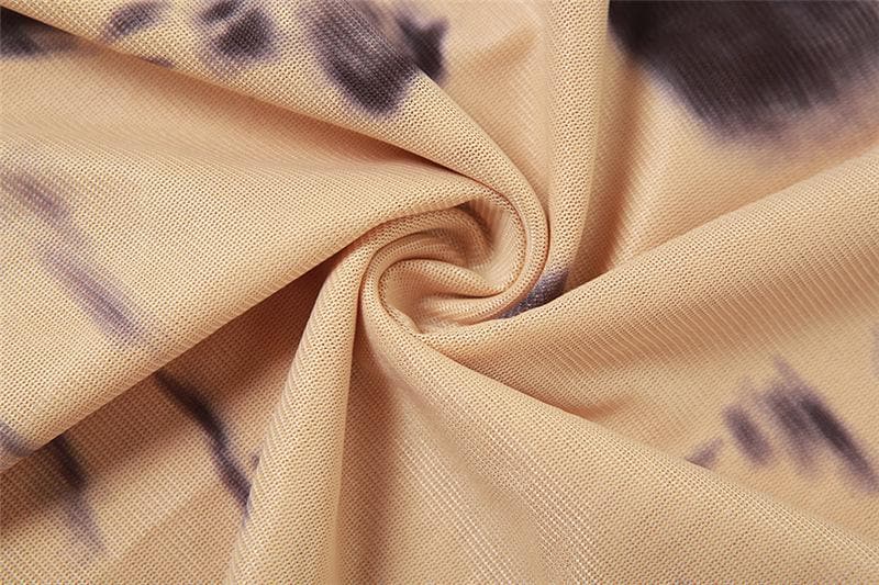 Tie dye contrast sheer mesh see through tube mini skirt set