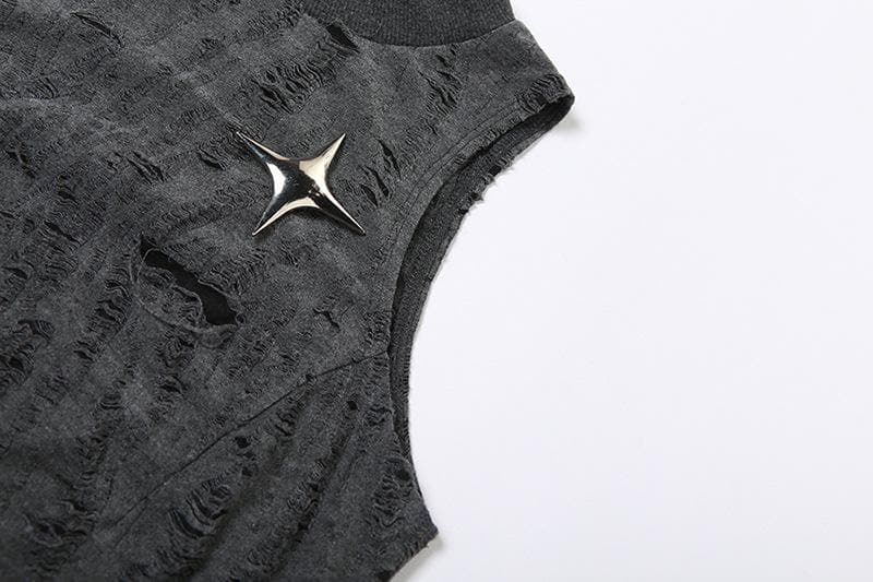 Top corto senza maniche con applicazione di stelle testurizzate e traforate