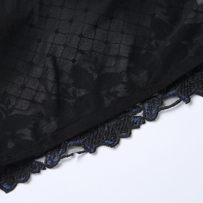 Backless contrast lace embroidery tube crop top