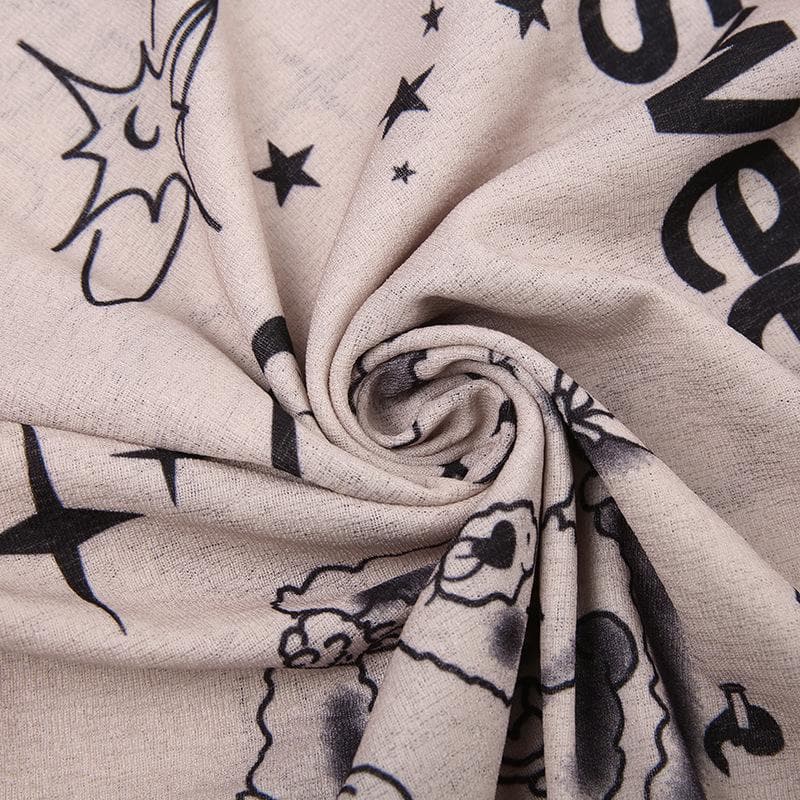 Abstract Long Sleeve Contrast Ruffle Top