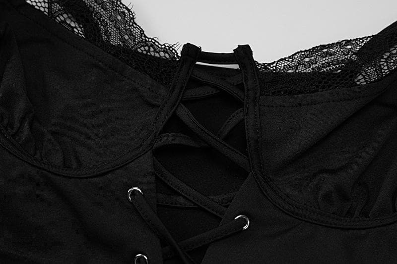 Tief ausgeschnittenes Cami-Minikleid mit Schnürung und ausgehöhltem Spitzensaum